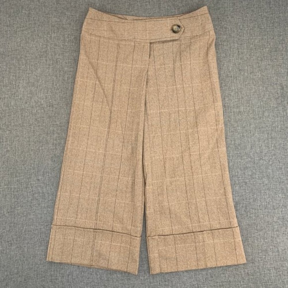 Women's Portrait Dressy Plaid Cropped Pants Wide Leg Cuffed Size 5 Tan Color